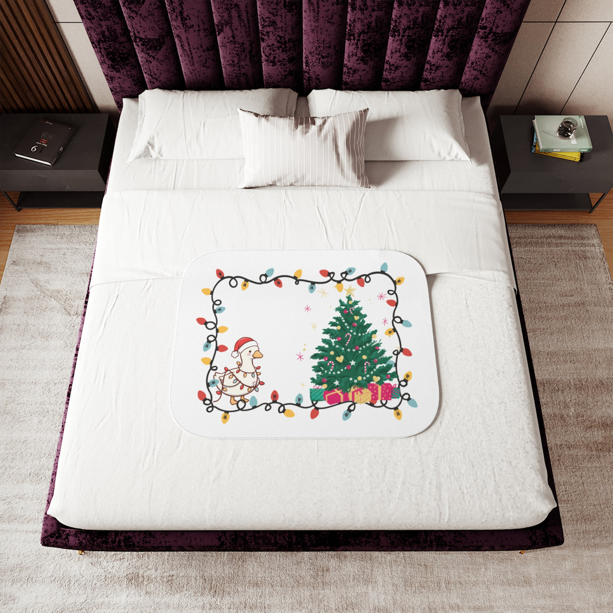 Christmas Tree with Ducklings Sherpa Blanket | Holiday Lights, Presents