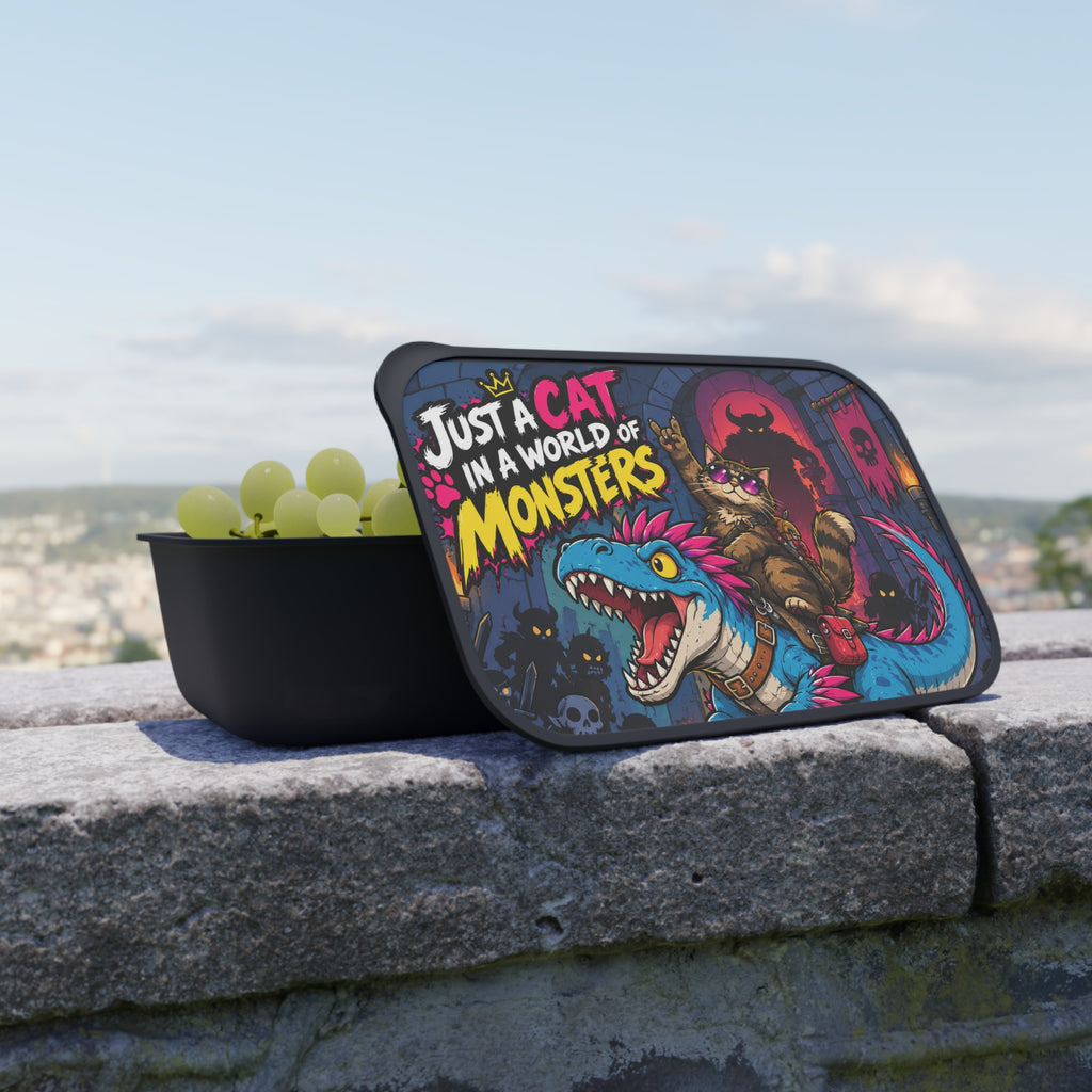 Just a Cat in a World of Monsters Bento Box | PLA Lunchbox with Utensils
