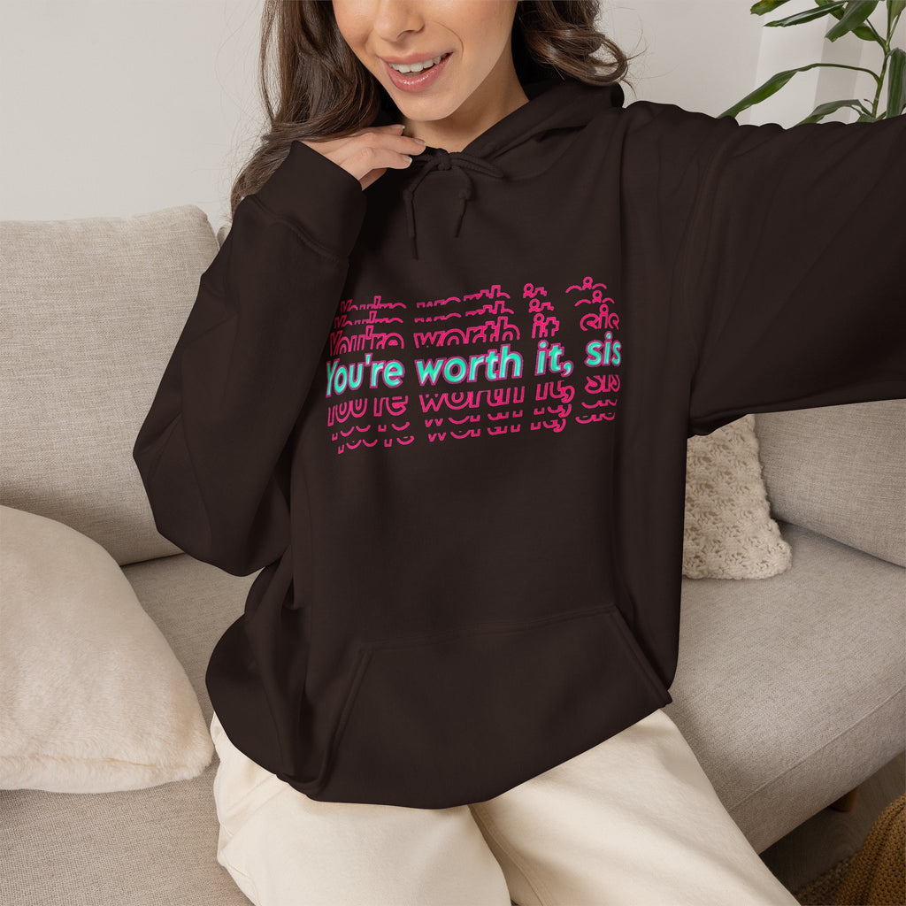 You're Worth It Pink Retro Text Hoodie Positive Affirmation Sweatshirt