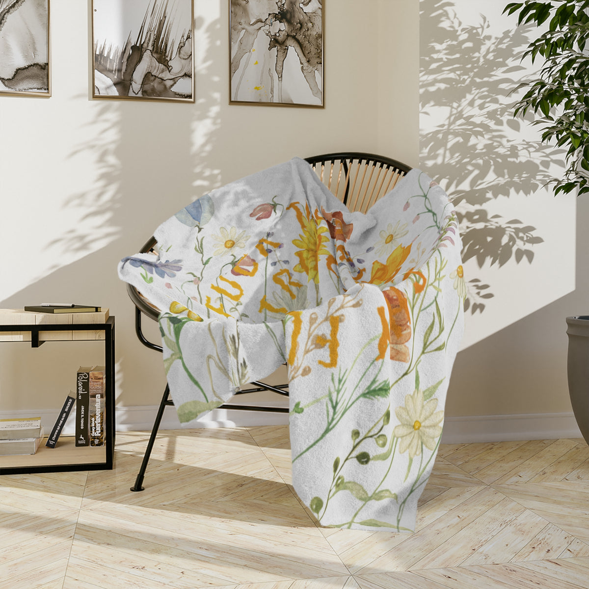 Wildflower Circle Script Blanket | Floral meadow typography throw