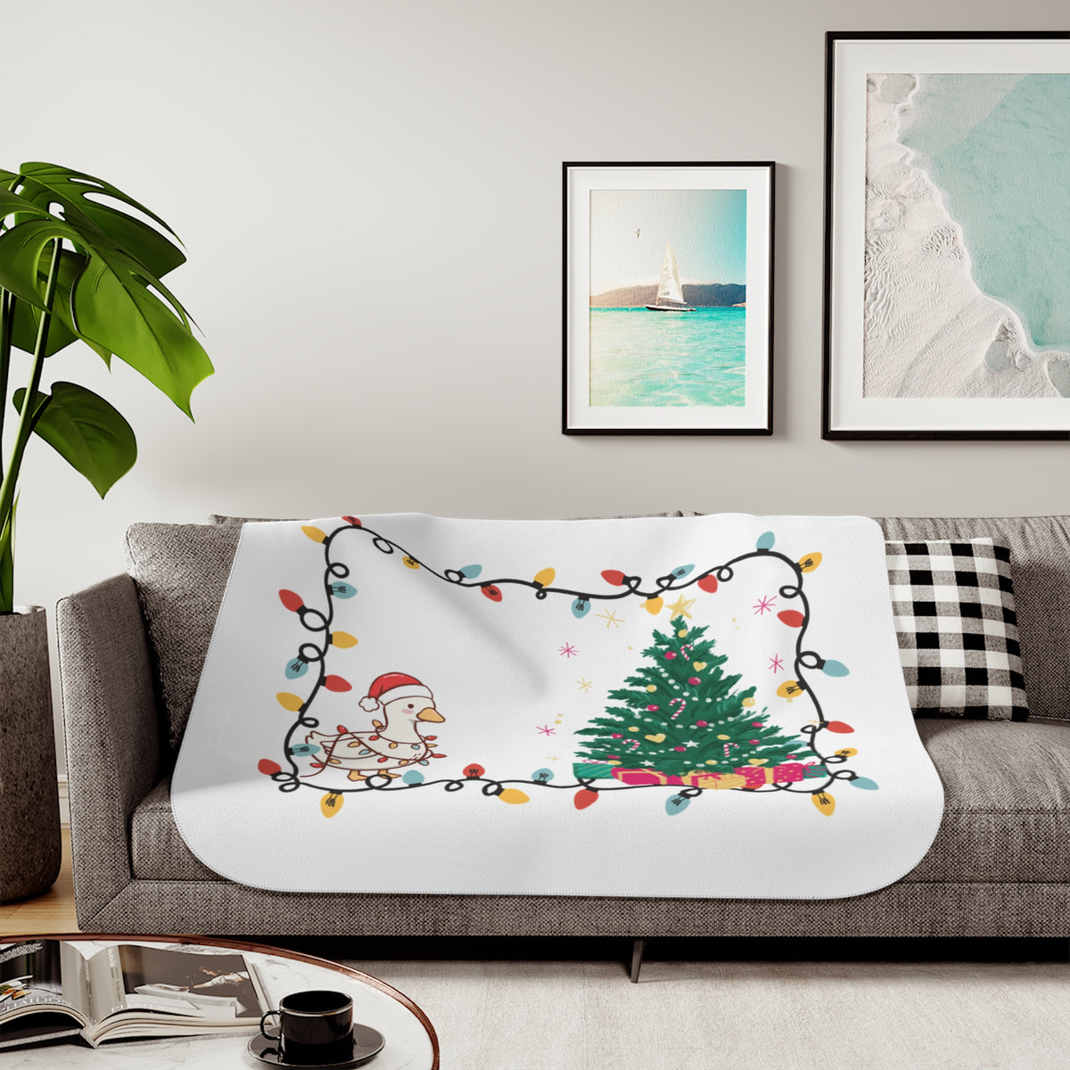 Christmas Tree with Ducklings Sherpa Blanket | Holiday Lights, Presents