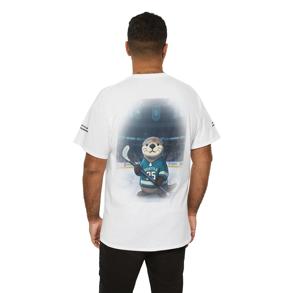 Seattle Otter Mascot Aquarium Manager T-Shirt | Hockey Arena Backprint