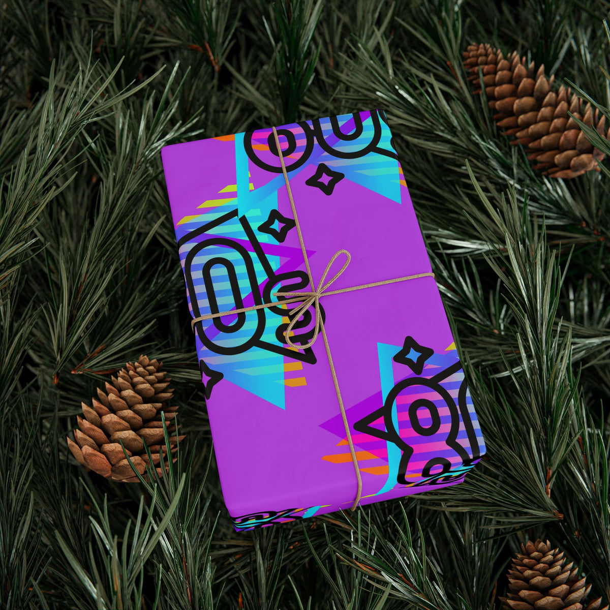 80s Retro Neon Pattern Wrapping Paper | Vaporwave Gift Wrap