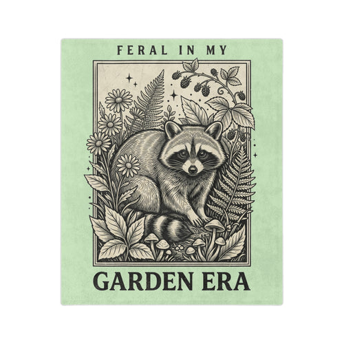 Feral in My Garden Era Velveteen Microfiber Blanket | Raccoon Botanical Illustration