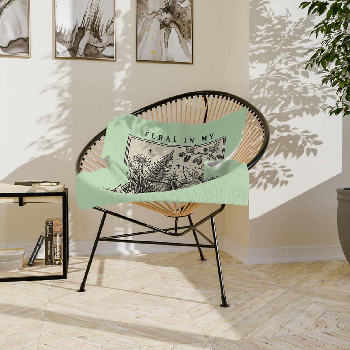 Feral in My Garden Era Velveteen Microfiber Blanket | Raccoon Botanical Illustration