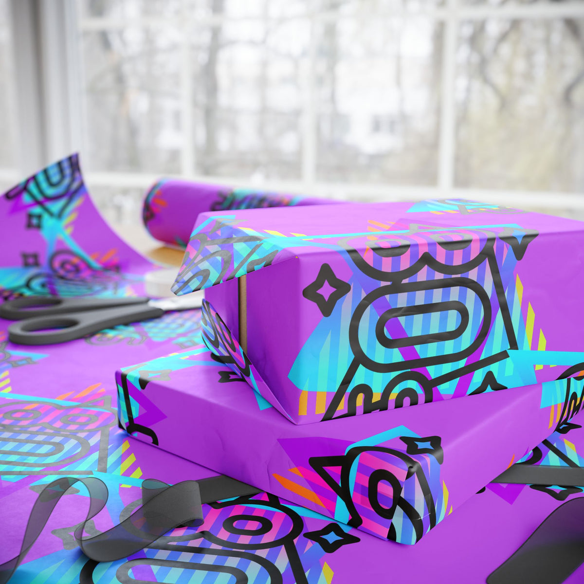 80s Retro Neon Pattern Wrapping Paper | Vaporwave Gift Wrap