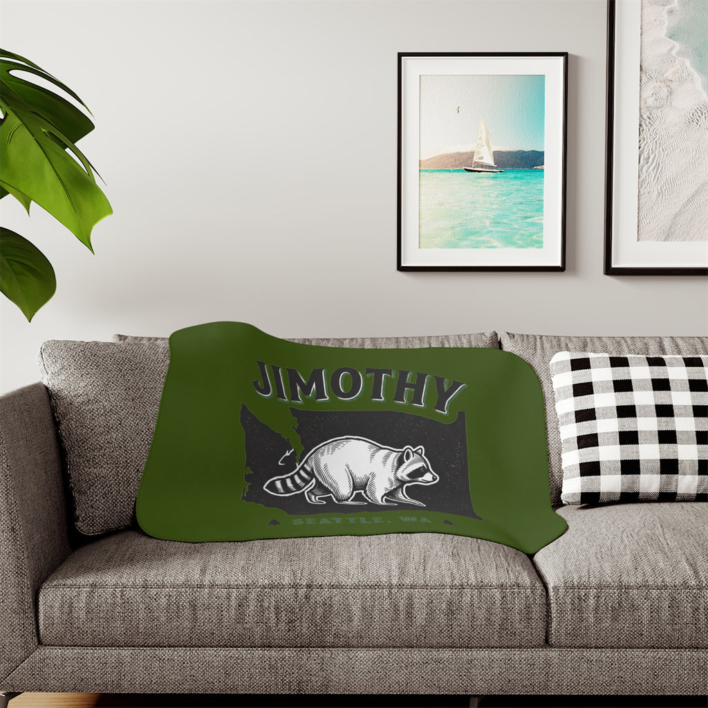 Raccoon Jimothy Washington State design Sherpa Blanket | Seattle forest cabin