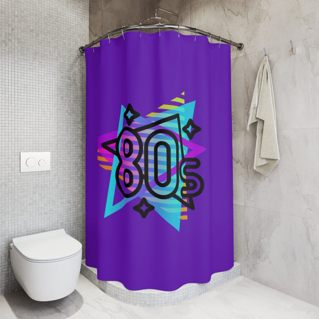 80s Retro Neon Graphic Shower Curtain | Vaporwave Purple 1980s Decor