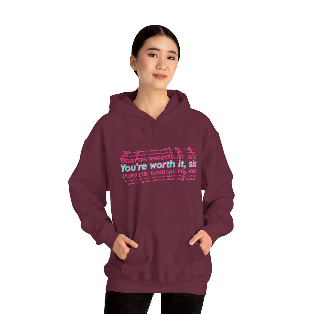 You're Worth It Pink Retro Text Hoodie Positive Affirmation Sweatshirt