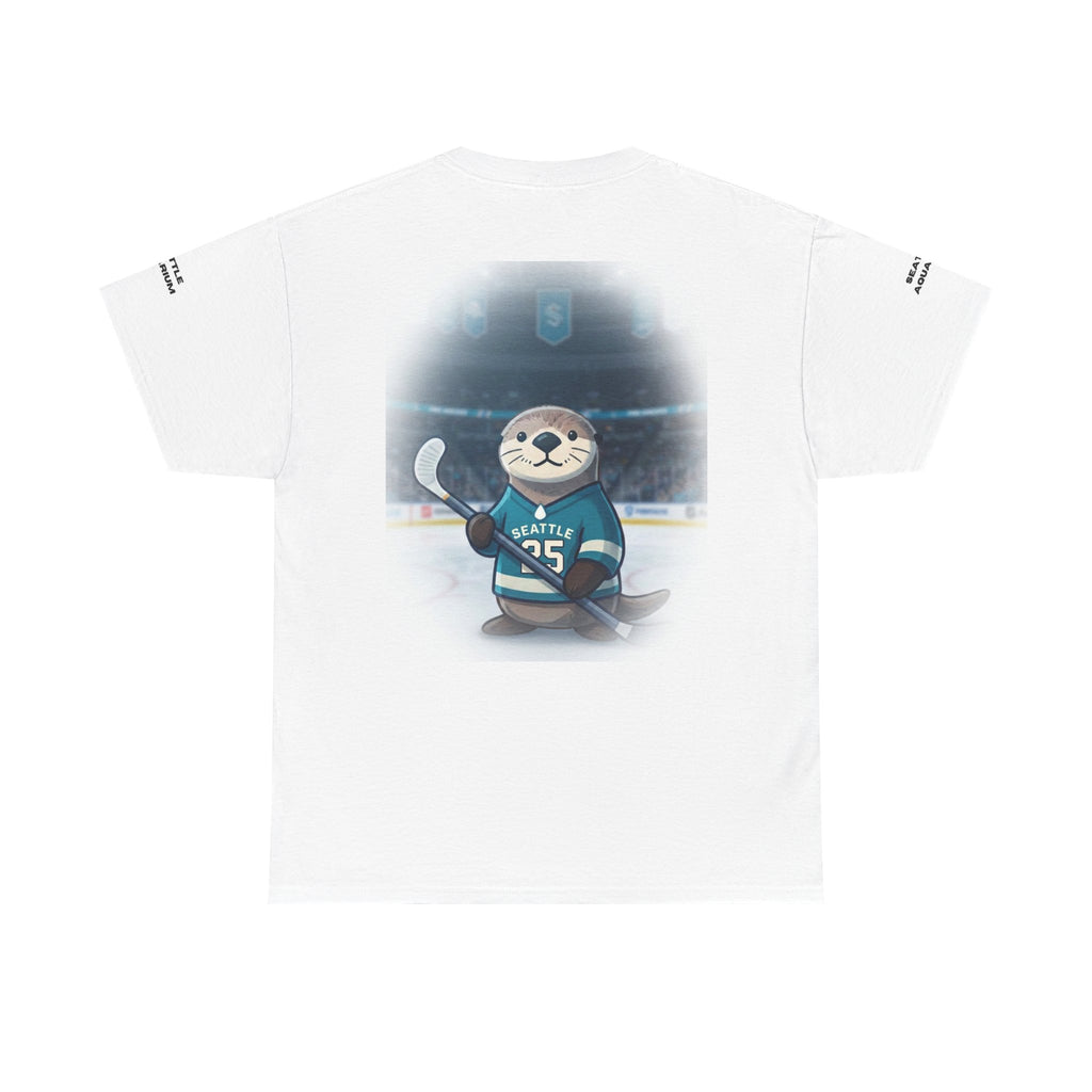 Seattle Otter Mascot Aquarium Manager T-Shirt | Hockey Arena Backprint