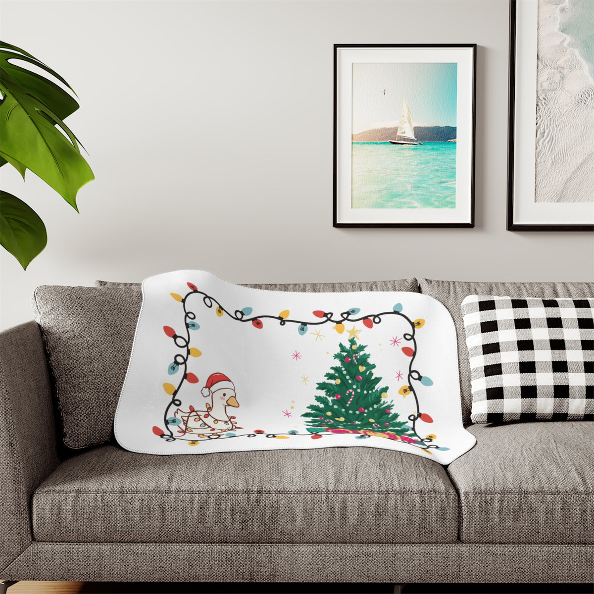 Christmas Tree with Ducklings Sherpa Blanket | Holiday Lights, Presents