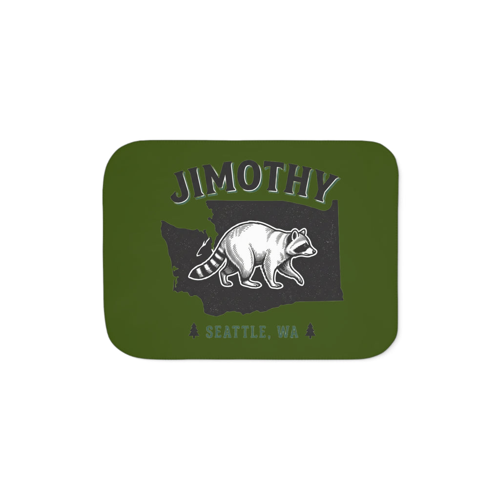 Raccoon Jimothy Washington State design Sherpa Blanket | Seattle forest cabin