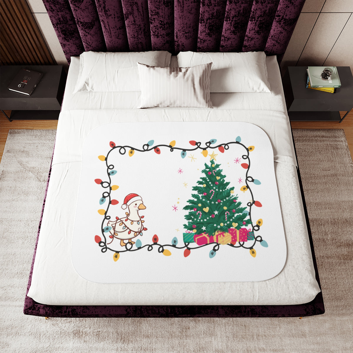 Christmas Tree with Ducklings Sherpa Blanket | Holiday Lights, Presents