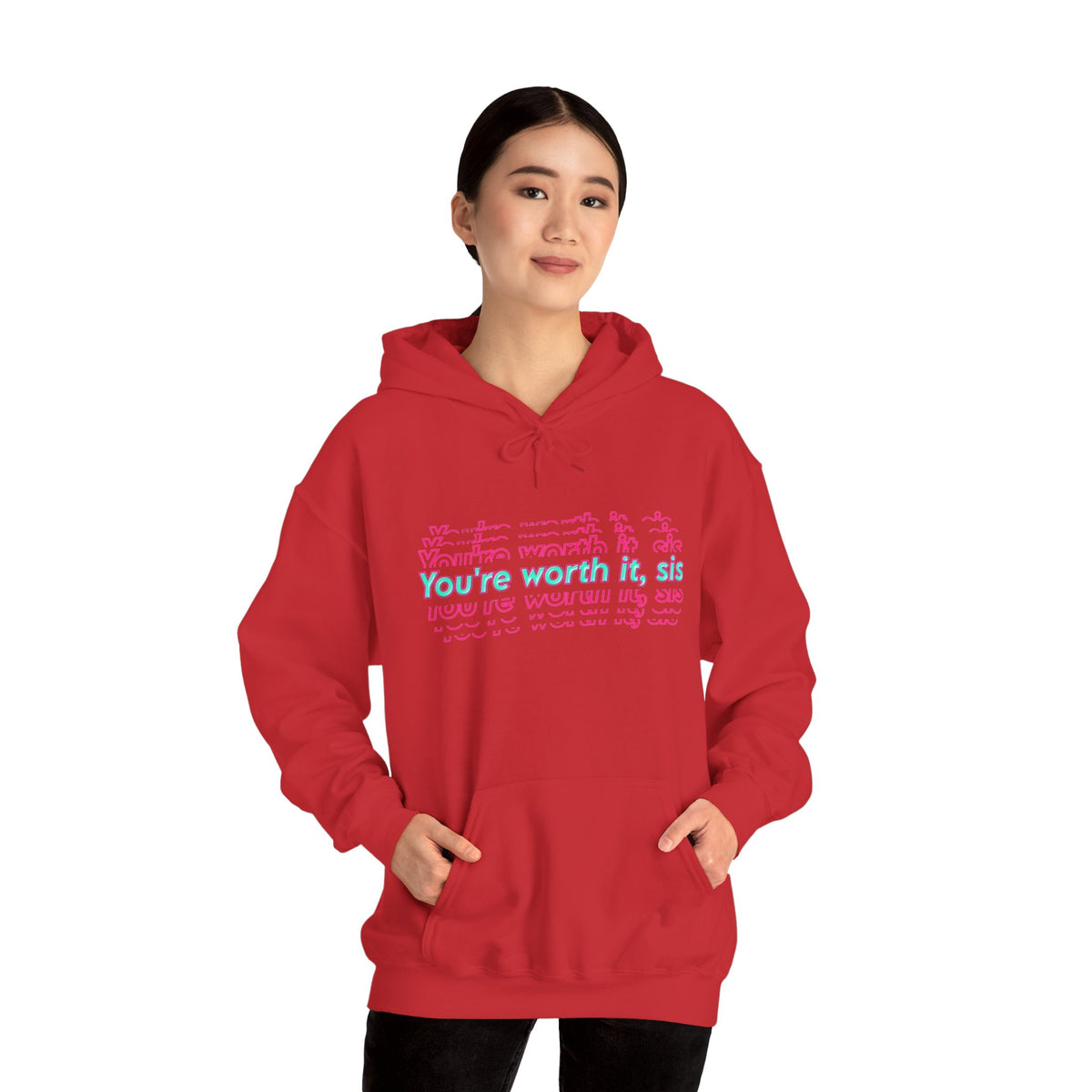 You're Worth It Pink Retro Text Hoodie Positive Affirmation Sweatshirt
