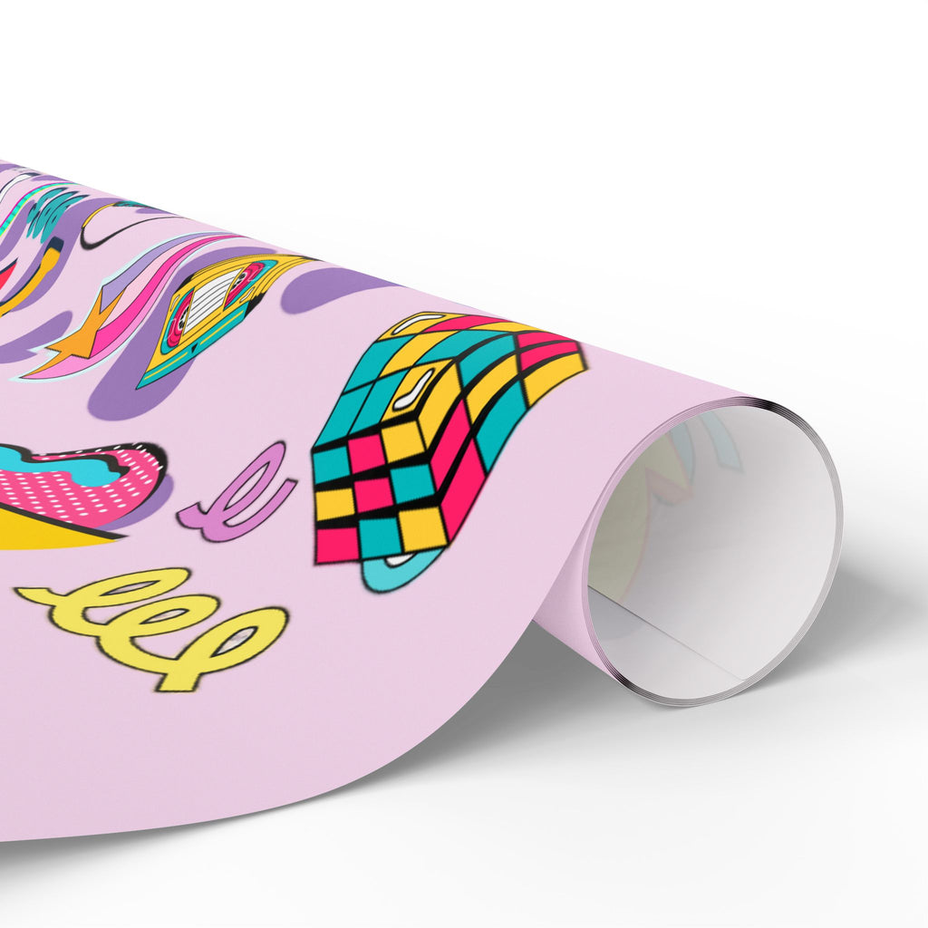 90s Retro Pattern Wrapping Paper | Neon Cassette, Rubik, Sunglasses