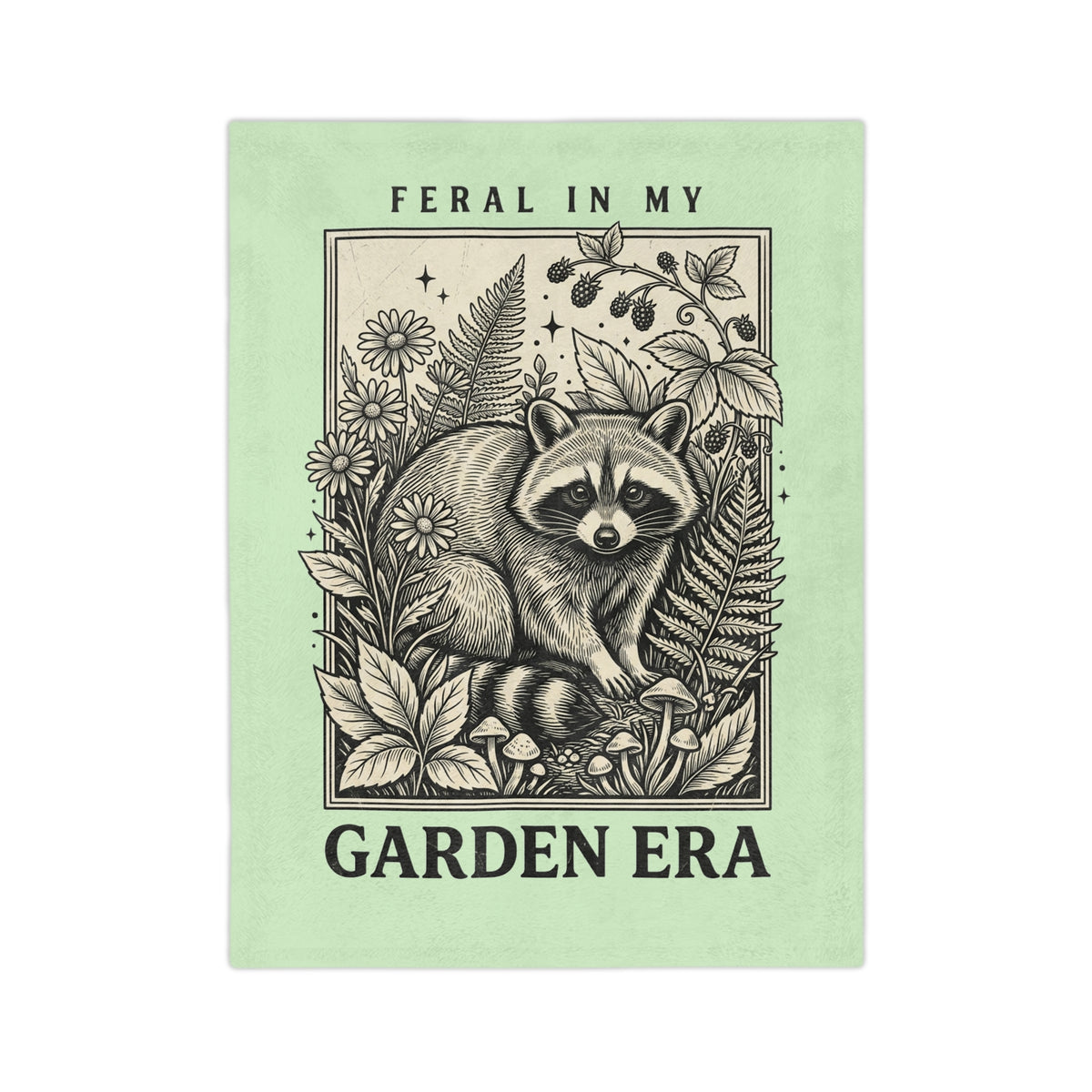 Feral in My Garden Era Velveteen Microfiber Blanket | Raccoon Botanical Illustration