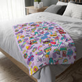 90s Retro Icons blanket Velveteen Microfiber Throw | Pastel Cassette & Lightning Pattern