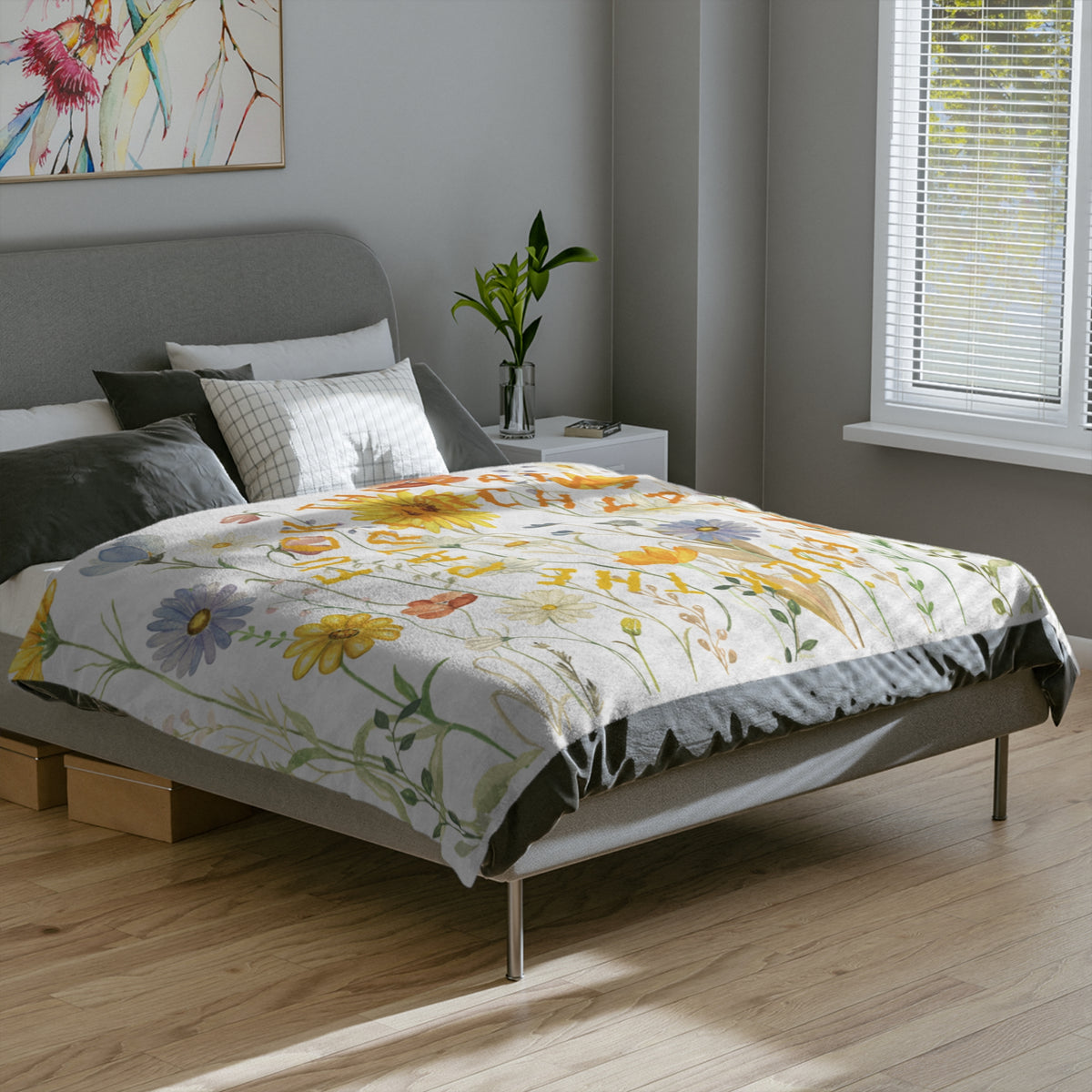 Wildflower Circle Script Blanket | Floral meadow typography throw