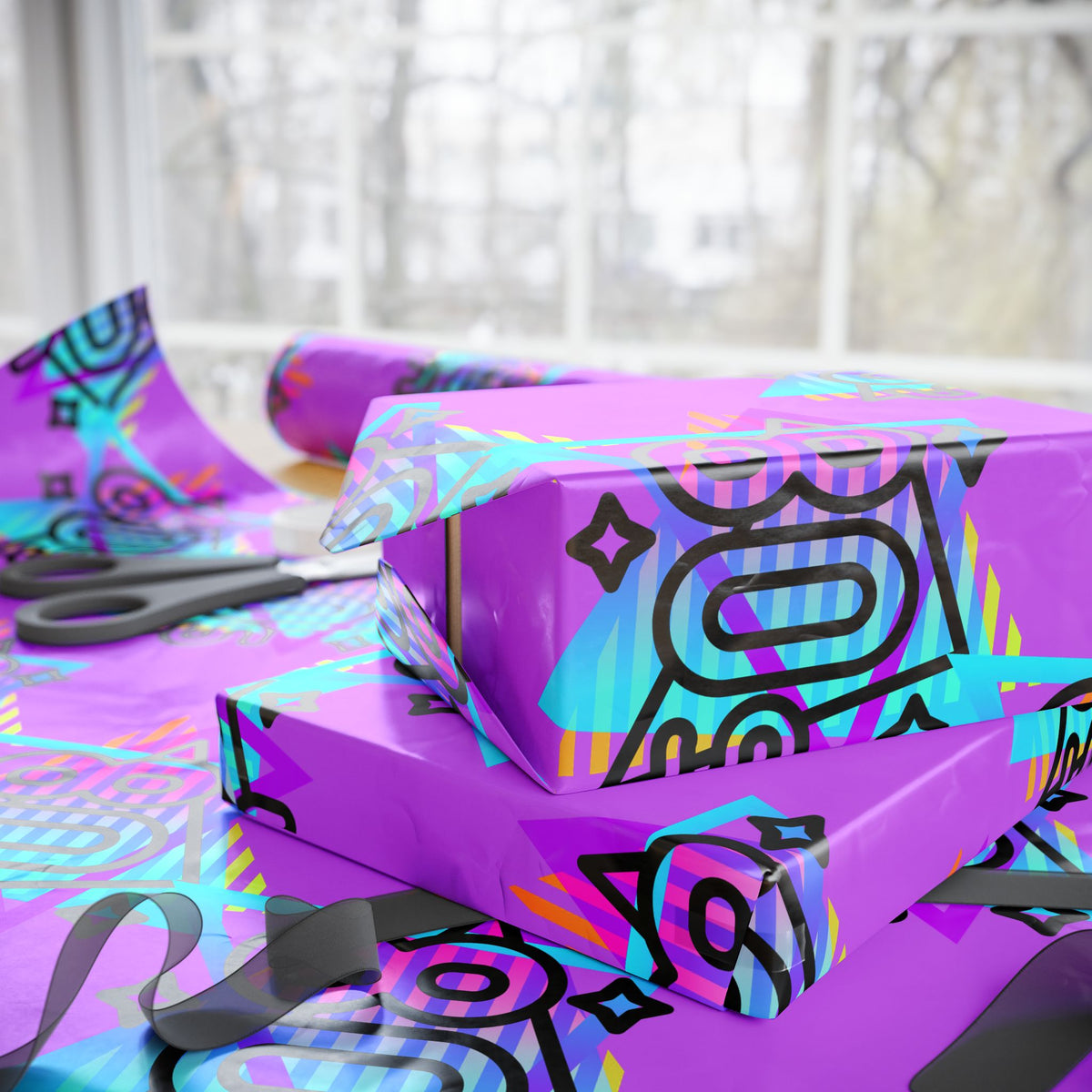 80s Retro Neon Pattern Wrapping Paper | Vaporwave Gift Wrap