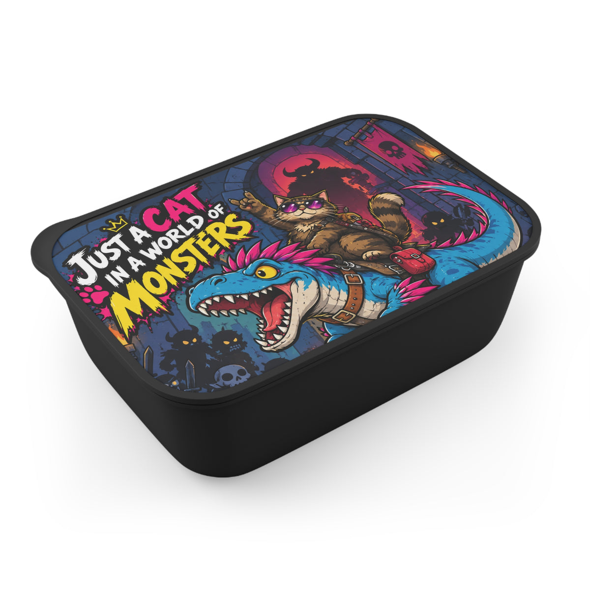 Just a Cat in a World of Monsters Bento Box | PLA Lunchbox with Utensils