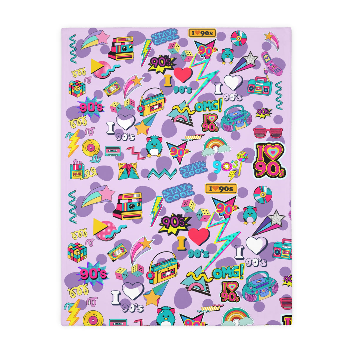90s Retro Icons blanket Velveteen Microfiber Throw | Pastel Cassette & Lightning Pattern