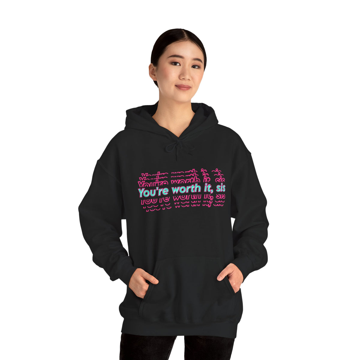 You're Worth It Pink Retro Text Hoodie Positive Affirmation Sweatshirt