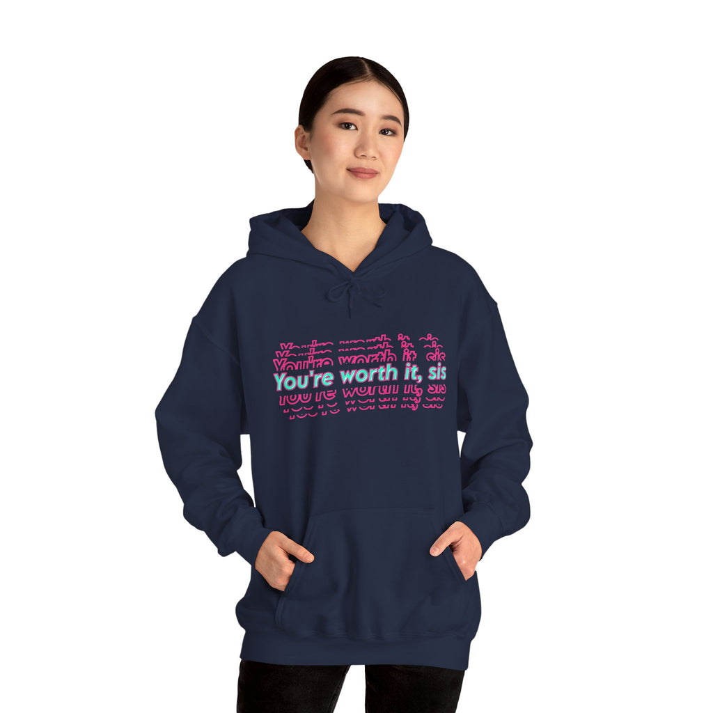 You're Worth It Pink Retro Text Hoodie Positive Affirmation Sweatshirt