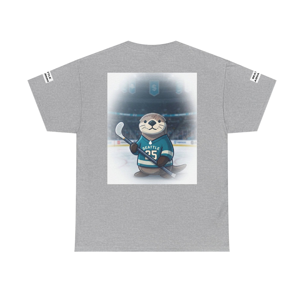 Seattle Otter Mascot Aquarium Manager T-Shirt | Hockey Arena Backprint