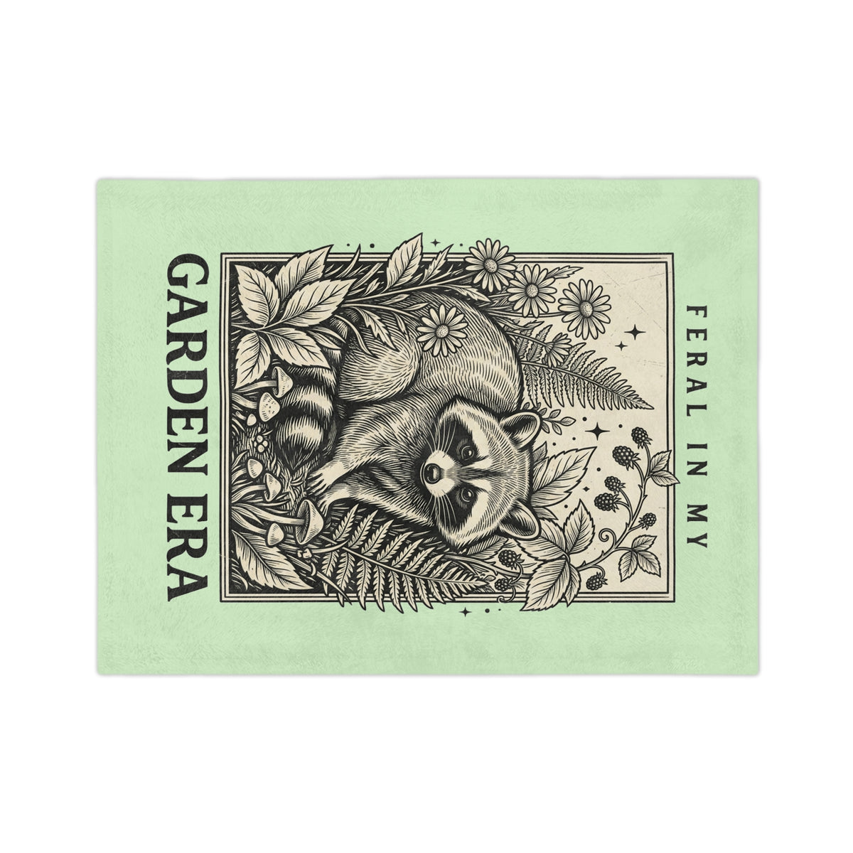 Feral in My Garden Era Velveteen Microfiber Blanket | Raccoon Botanical Illustration