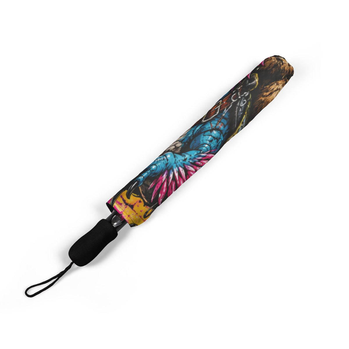 Neon Cyberpunk Cat Monster Dungeon Crawler Foldable Umbrella | Semi-Automatic