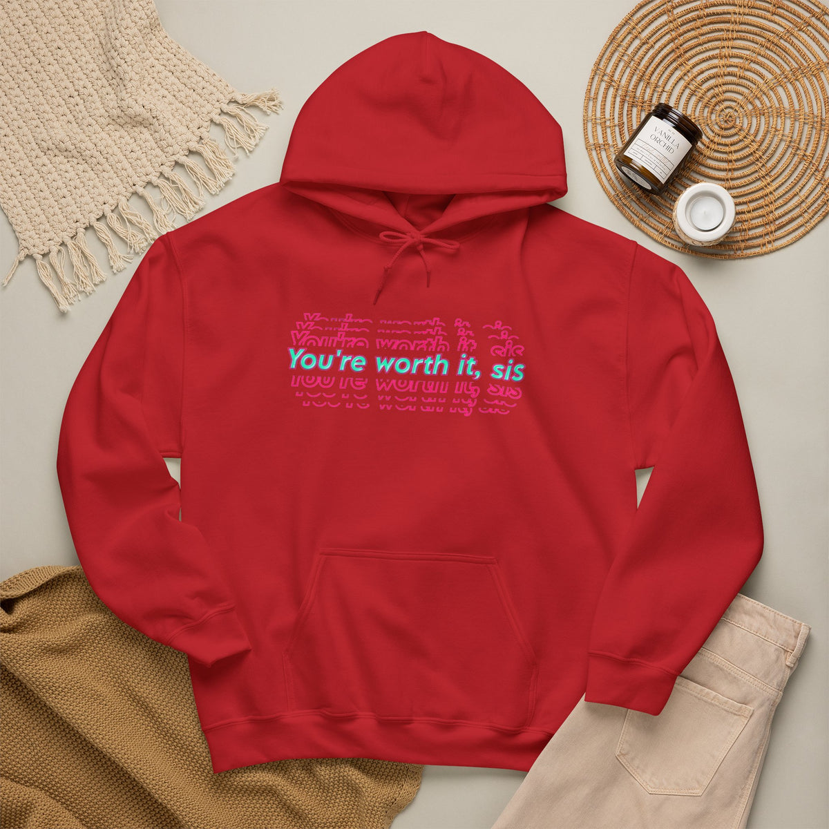 You're Worth It Pink Retro Text Hoodie Positive Affirmation Sweatshirt