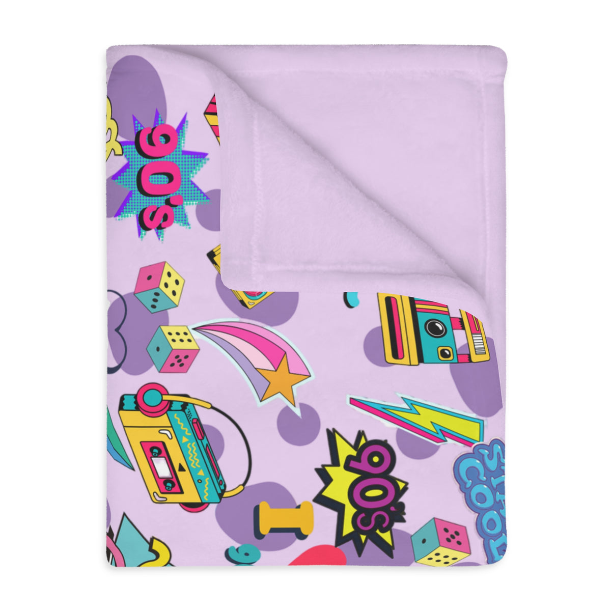 90s Retro Icons blanket Velveteen Microfiber Throw | Pastel Cassette & Lightning Pattern