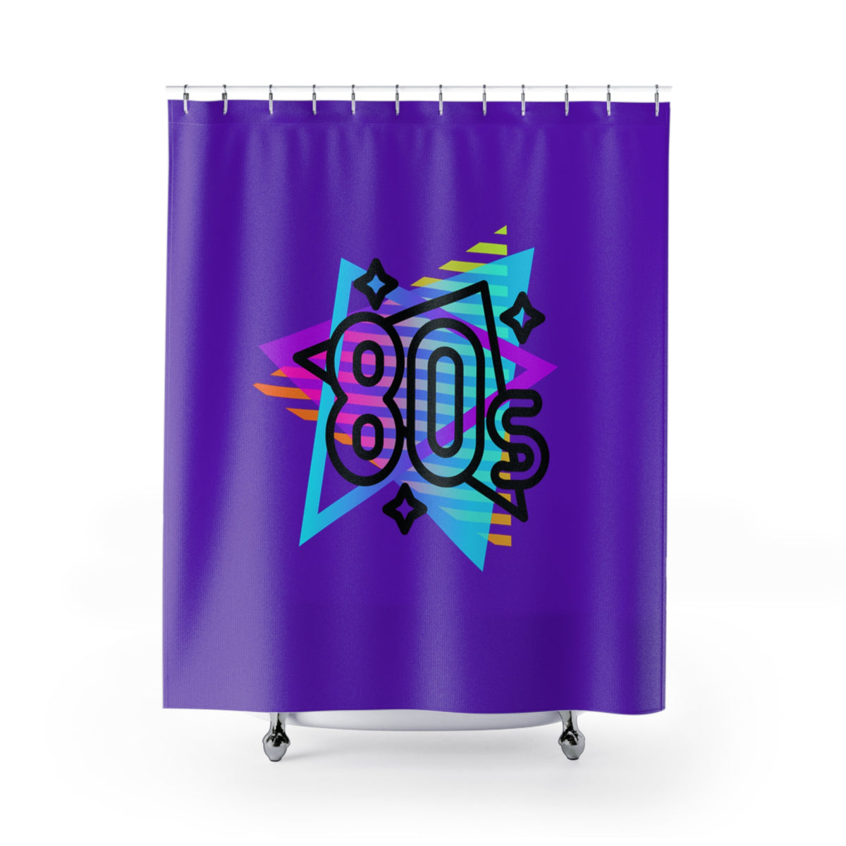 80s Retro Neon Graphic Shower Curtain | Vaporwave Purple 1980s Decor