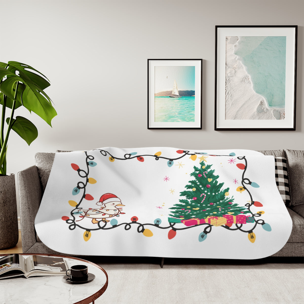 Christmas Tree with Ducklings Sherpa Blanket | Holiday Lights, Presents