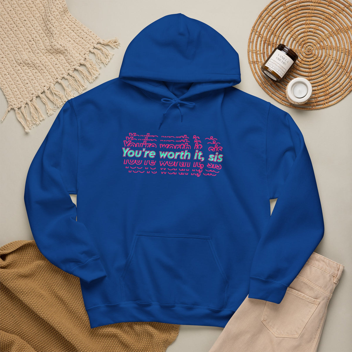You're Worth It Pink Retro Text Hoodie Positive Affirmation Sweatshirt