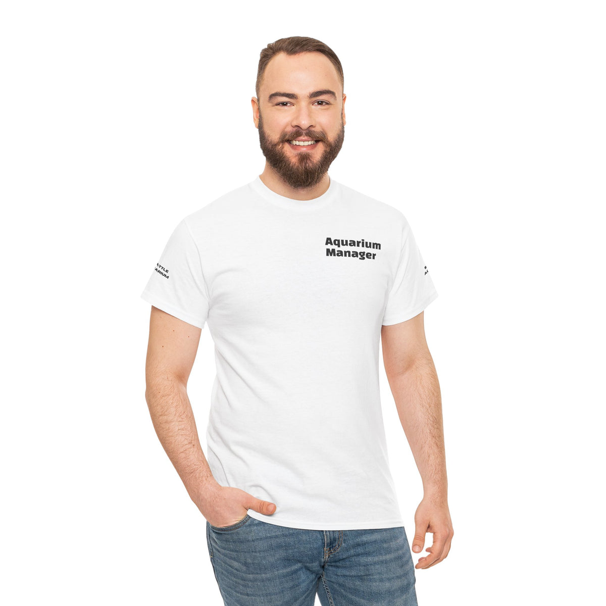Seattle Otter Mascot Aquarium Manager T-Shirt | Hockey Arena Backprint