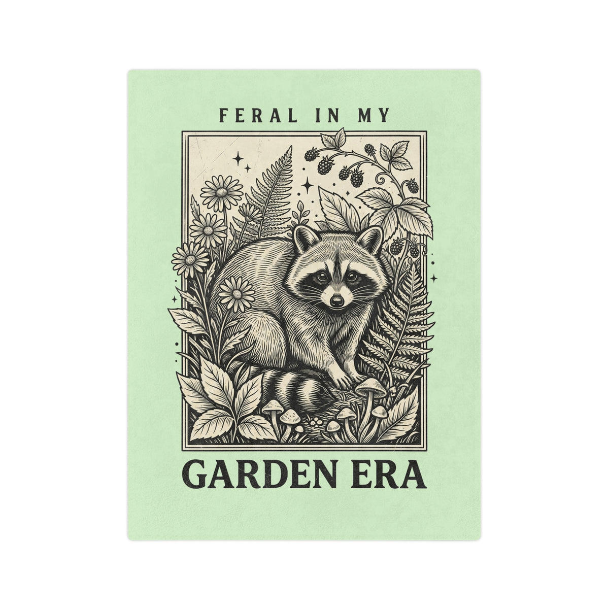 Feral in My Garden Era Velveteen Microfiber Blanket | Raccoon Botanical Illustration