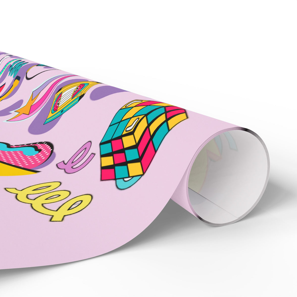 90s Retro Pattern Wrapping Paper | Neon Cassette, Rubik, Sunglasses