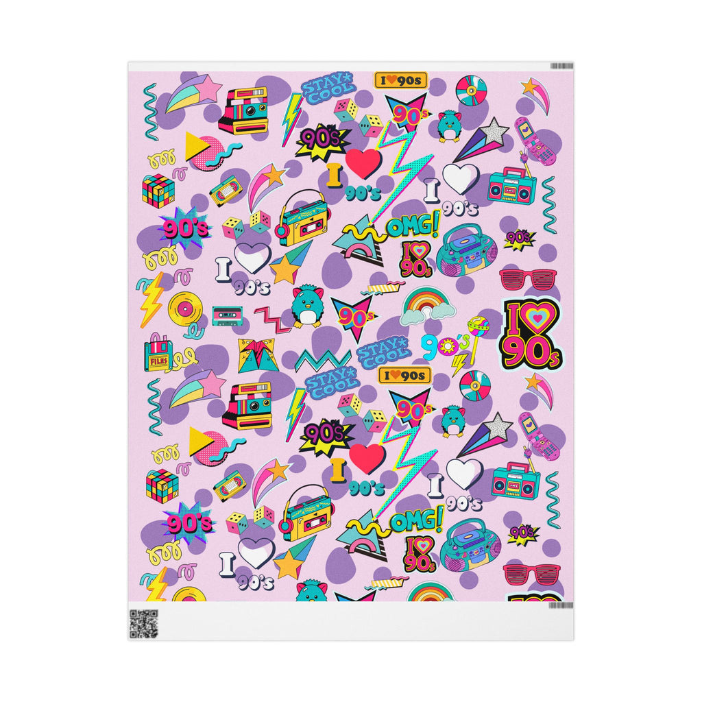 90s Retro Pattern Wrapping Paper | Neon Cassette, Rubik, Sunglasses
