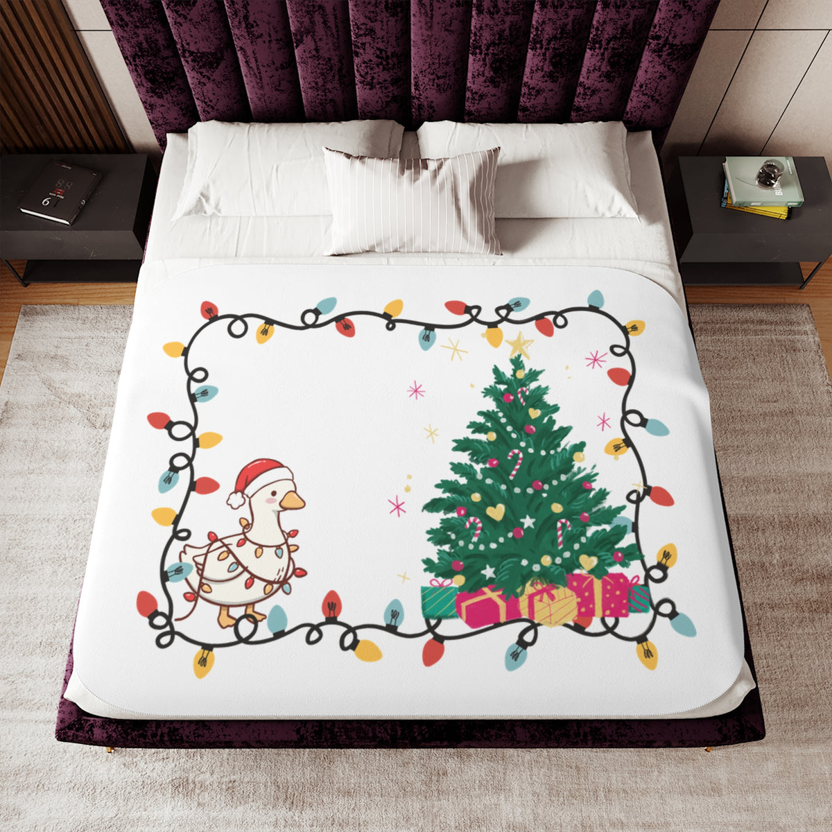 Christmas Tree with Ducklings Sherpa Blanket | Holiday Lights, Presents