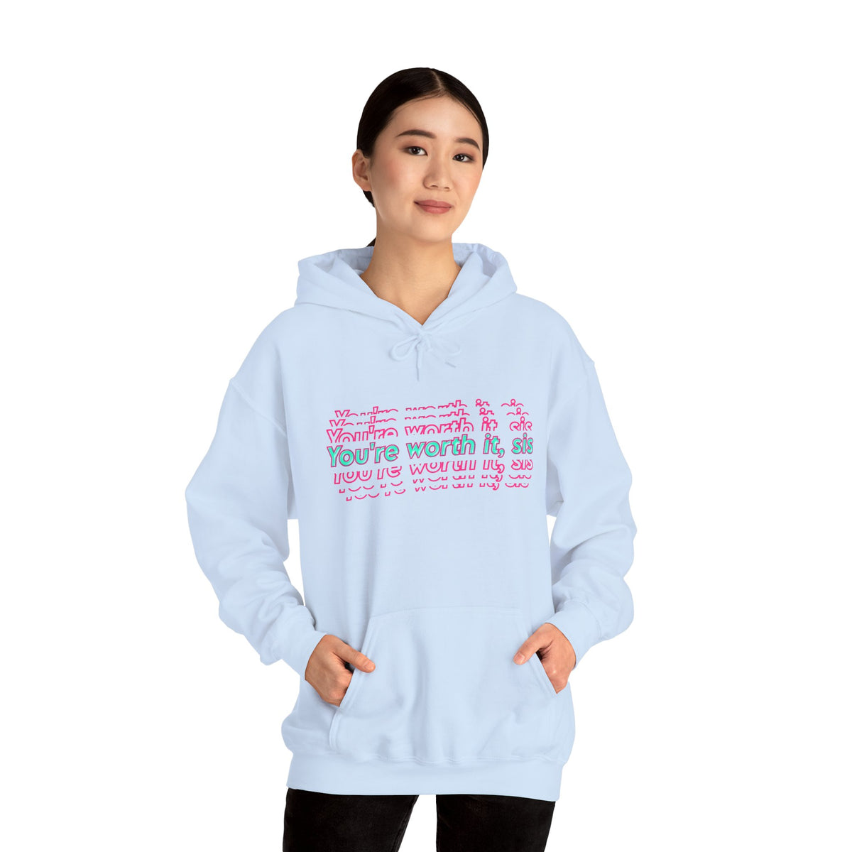You're Worth It Pink Retro Text Hoodie Positive Affirmation Sweatshirt