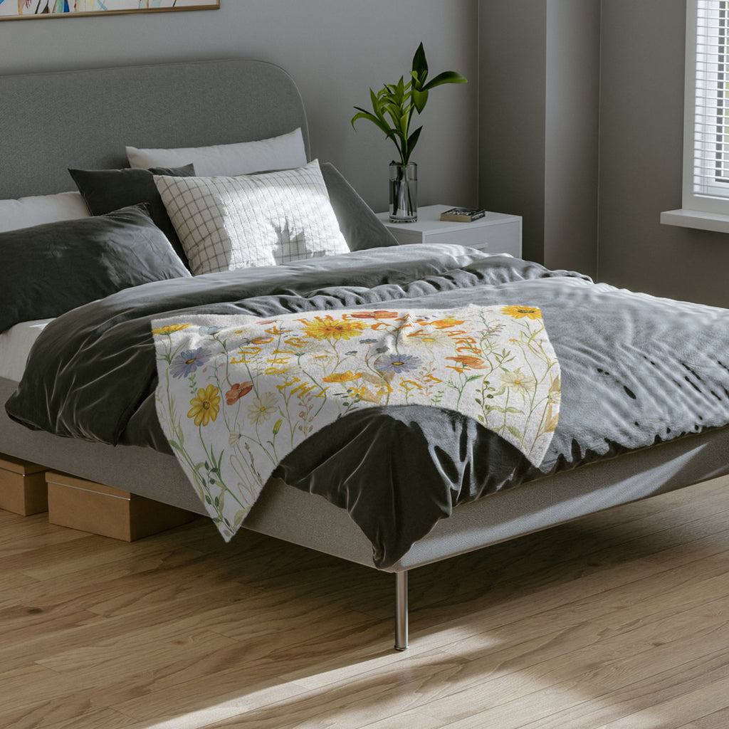 Wildflower Circle Script Blanket | Floral meadow typography throw