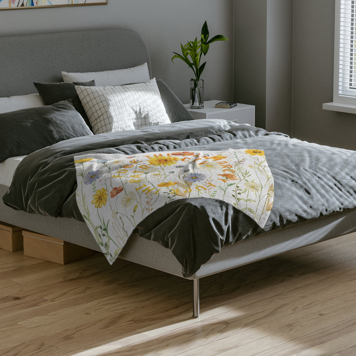 Wildflower Circle Script Blanket | Floral meadow typography throw