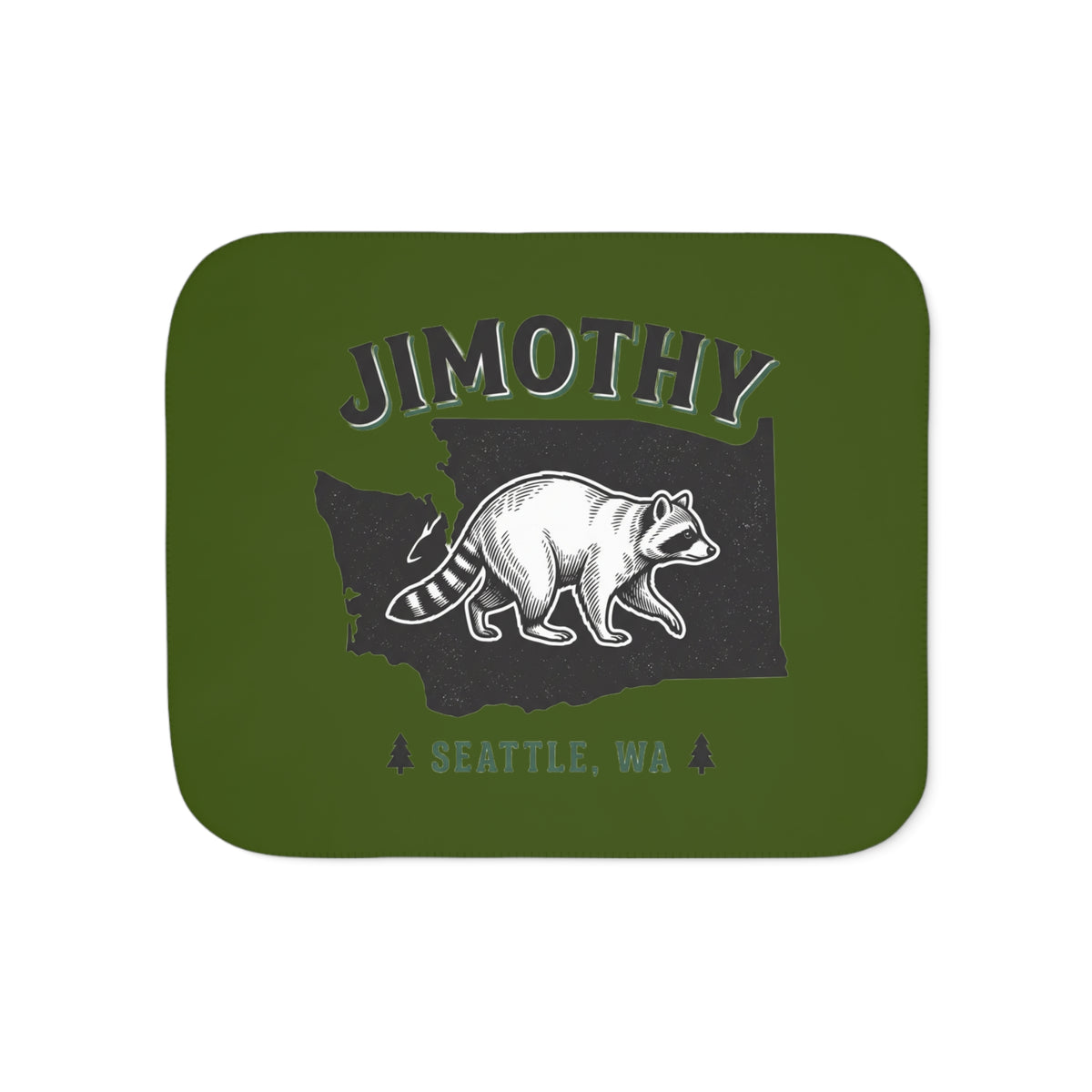 Raccoon Jimothy Washington State design Sherpa Blanket | Seattle forest cabin