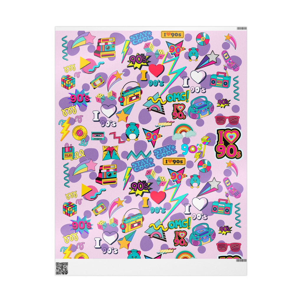 90s Retro Pattern Wrapping Paper | Neon Cassette, Rubik, Sunglasses