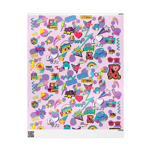 90s Retro Pattern Wrapping Paper | Neon Cassette, Rubik, Sunglasses
